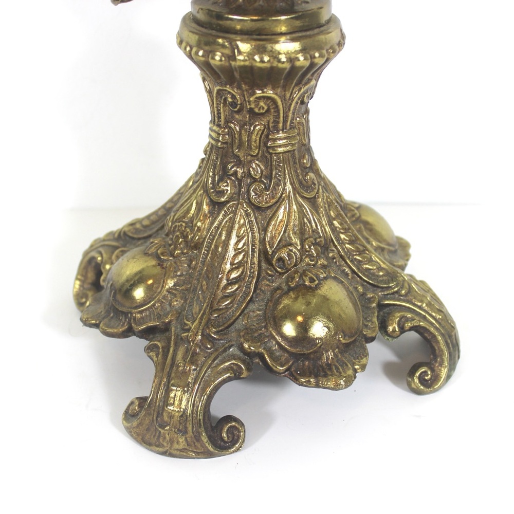 Antique Gilt Brass or Bronze Candelabra with Cherubs, Gold Candle Holder - Picture 2 of 10